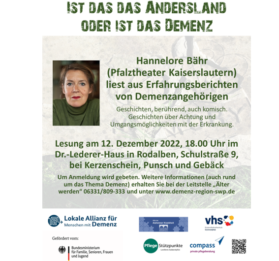 Lesung mit Hannelore Bähr im Dr.-Lederer-Haus in Rodalben am 12. Dezember 2022