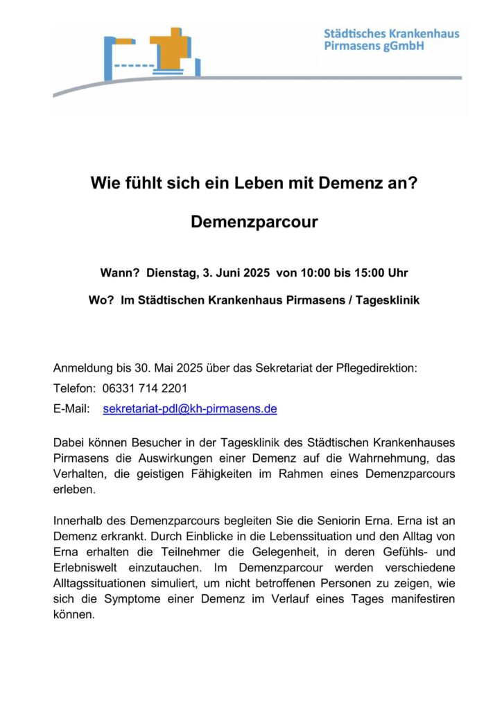 Demenz Landkreis Südwestpfalz Pirmasens Zweibrücken Veranstaltungen Termine