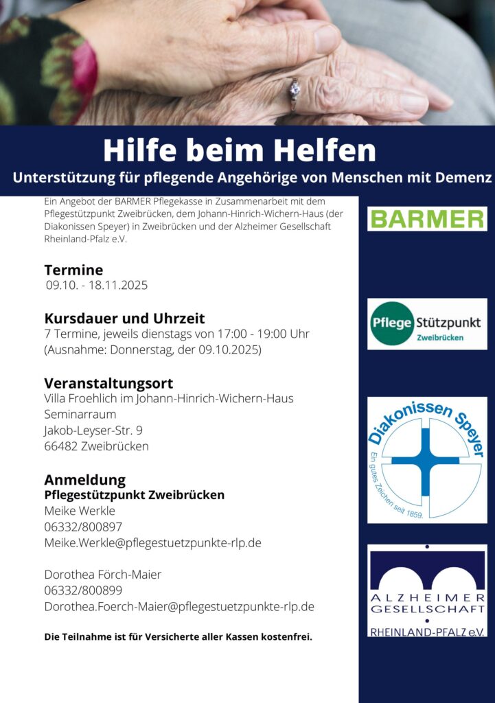 Demenz Landkreis Südwestpfalz Pirmasens Zweibrücken Veranstaltungen Hilfe beim Helfen